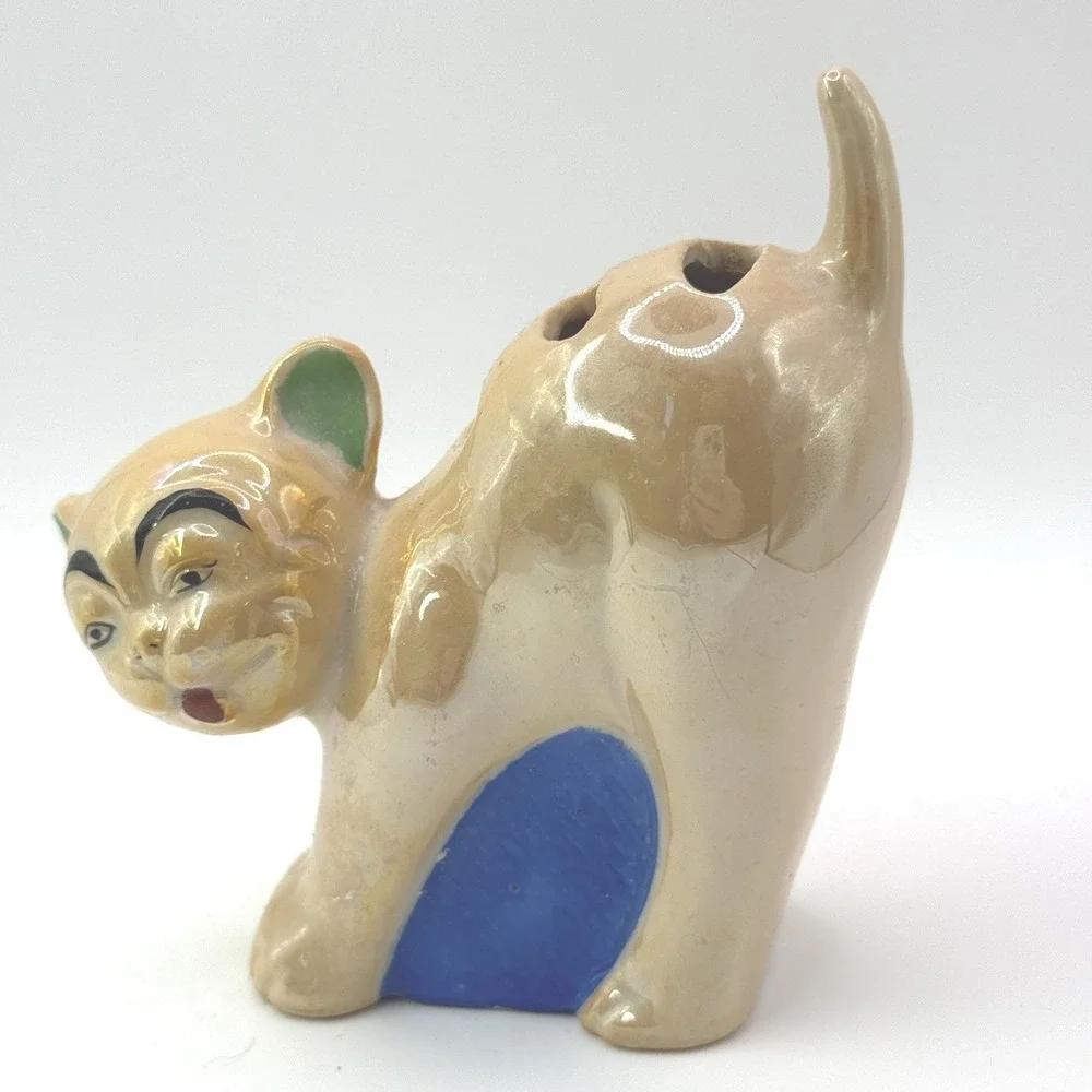 Lusterware Gold Castle‎ Cat 1930's figural ceramic TOOTHBRUSH HOLDER Japan